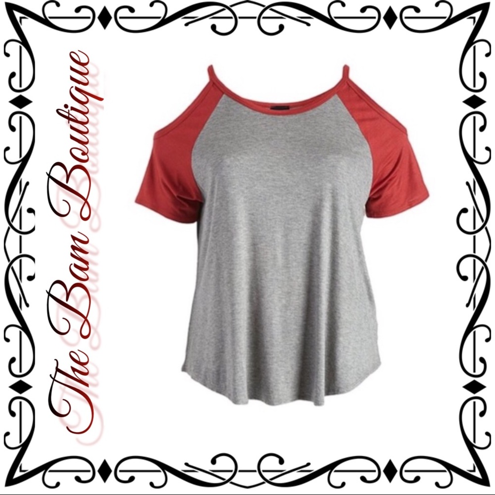 Brick & Gray Cold-Shoulder Raglan Top